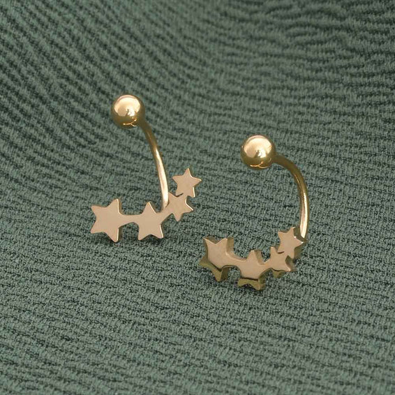 Delicate Gold Star Motif Open Hoop Earrings