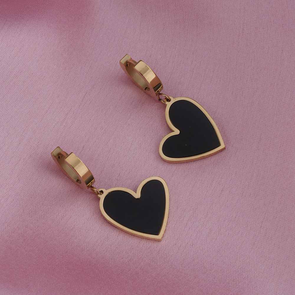 Onyx Heart Drop Hoops