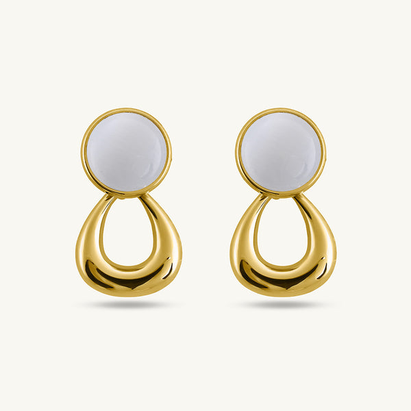 Statement White Stone Gold Drop Earrings