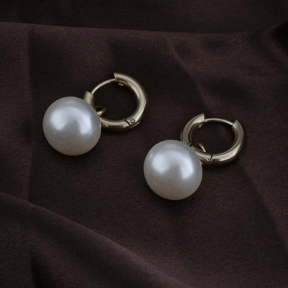 Drop Pearl Hoop Earrings