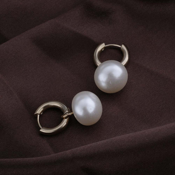 Drop Pearl Hoop Earrings