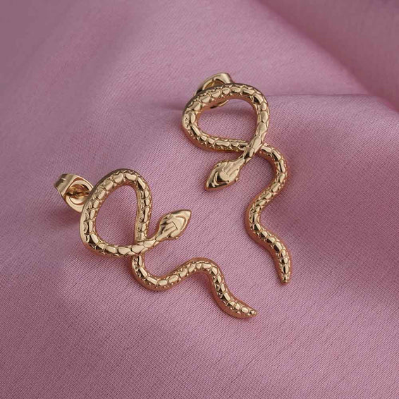 Gold Twisted Snake Stud Earrings