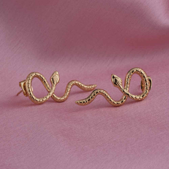 Gold Twisted Snake Stud Earrings