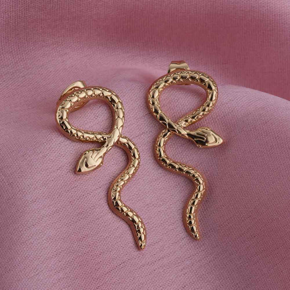 Gold Twisted Snake Stud Earrings