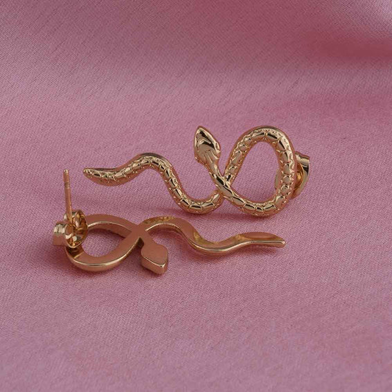 Gold Twisted Snake Stud Earrings