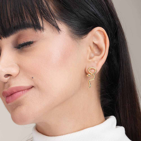 Gold Twisted Snake Stud Earrings