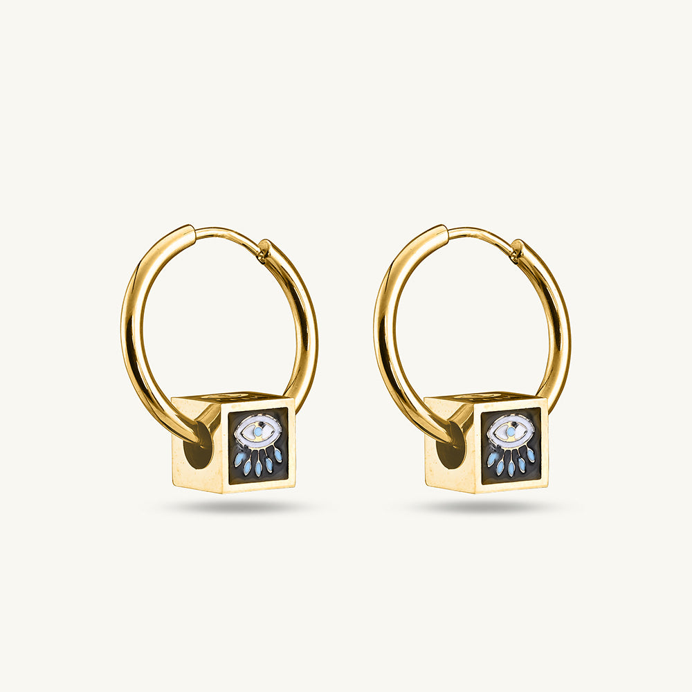 Gold Tone Plated Evil Eye Hoop Earrings