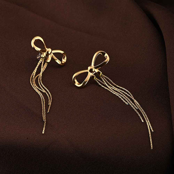 Gold Bow and Tassel Drop Earrings