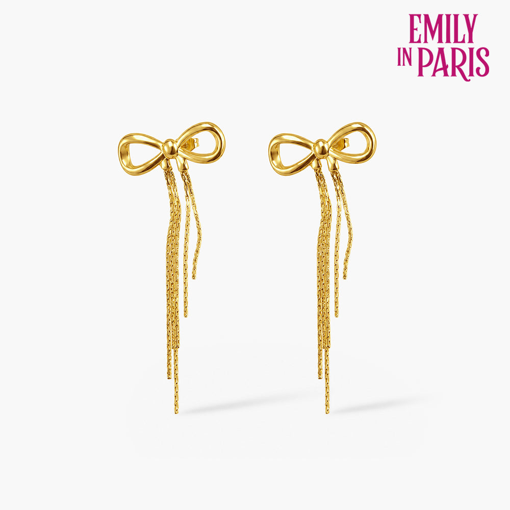 Gold Bow and Tassel Dangler Earrings