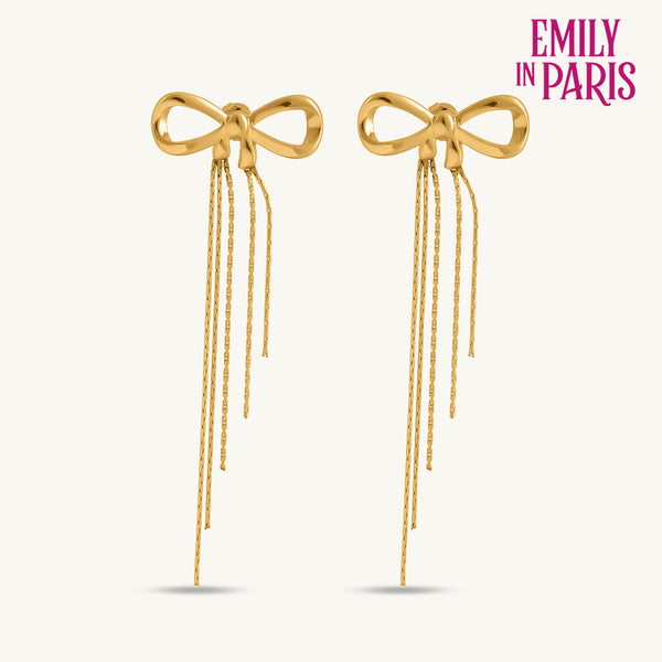 Gold Bow and Tassel Drop Earrings