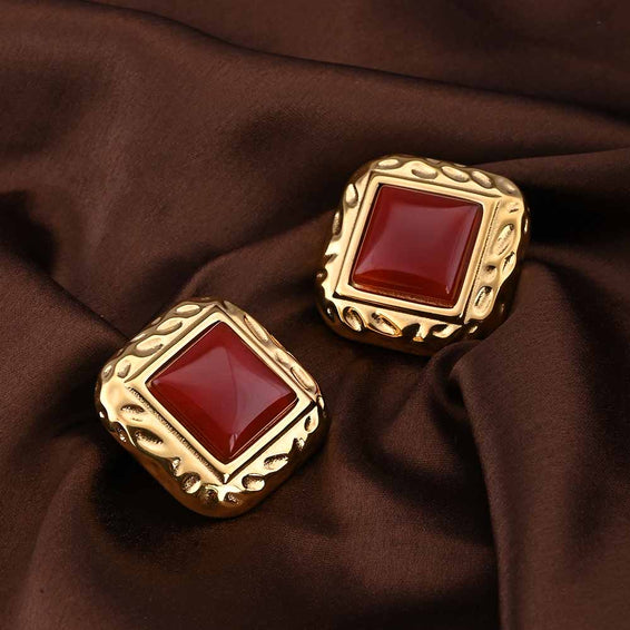 Statement Red Stone Stud Earrings