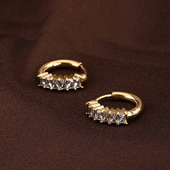 Gold Stone Studded Hoop Earrings