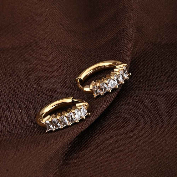 Gold Stone Studded Hoop Earrings