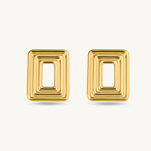 Rectangular Gold Statement Stud Earrings