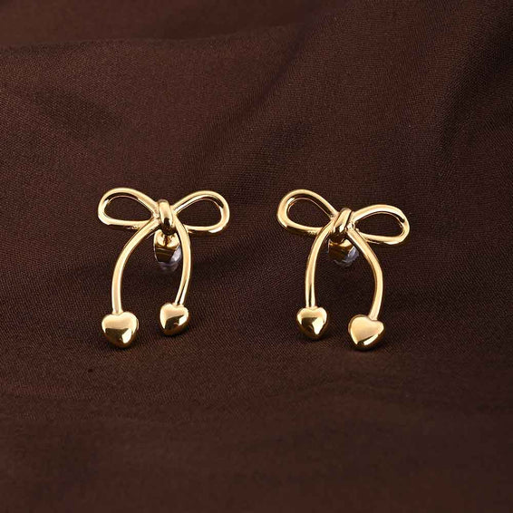 Unique Gold Bow & Heart Drop Earrings