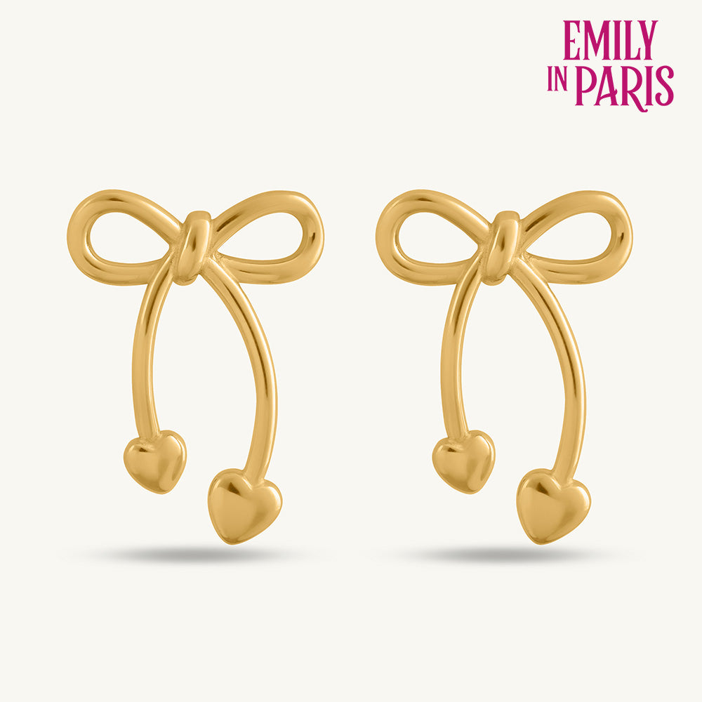 Unique Gold Bow & Heart Drop Earrings