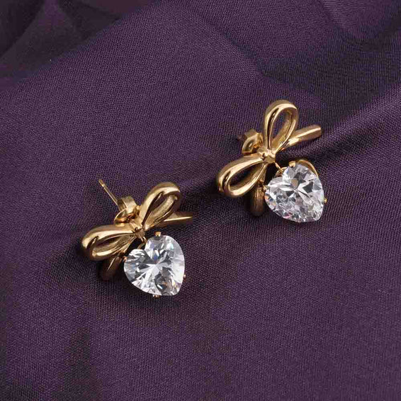 Zircon & Bow Stud Earrings