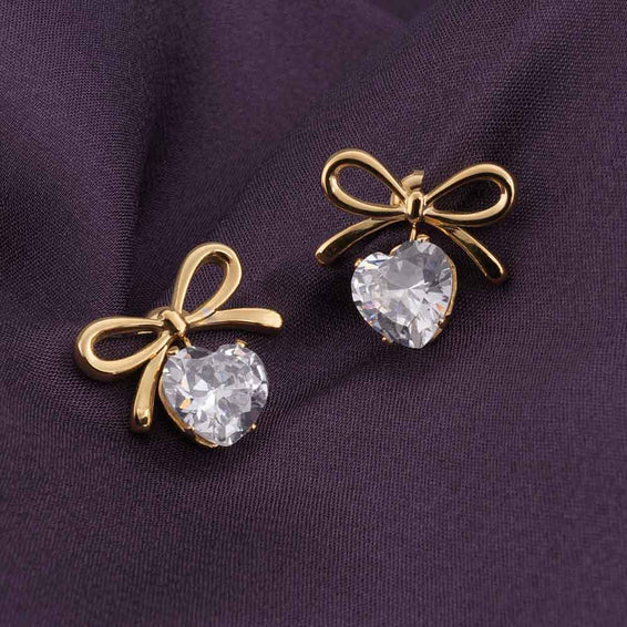 Zircon & Bow Stud Earrings