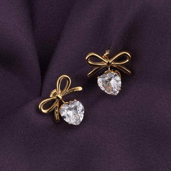 Zircon & Bow Stud Earrings