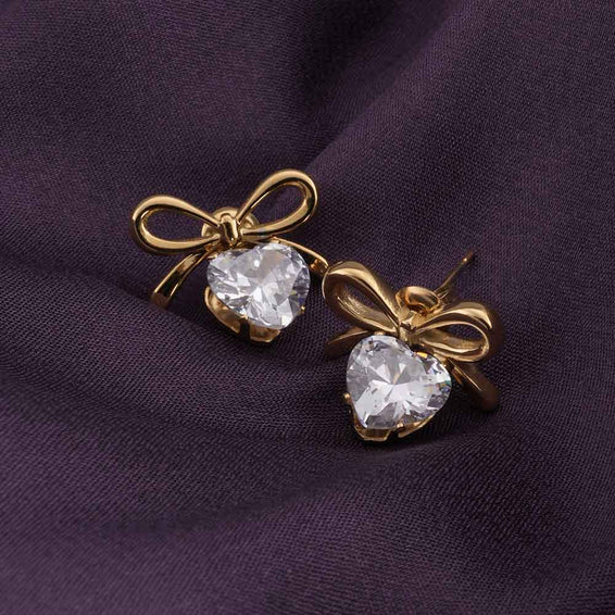 Zircon & Bow Stud Earrings