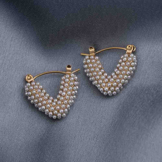 Heart Shapped Pearl Hoop Earrings