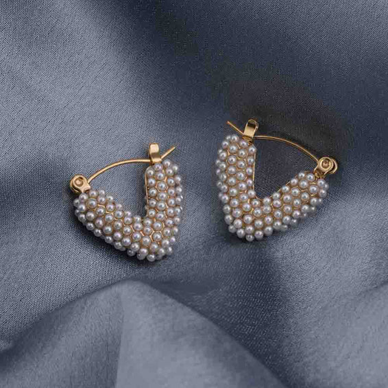 Heart Shapped Pearl Hoop Earrings