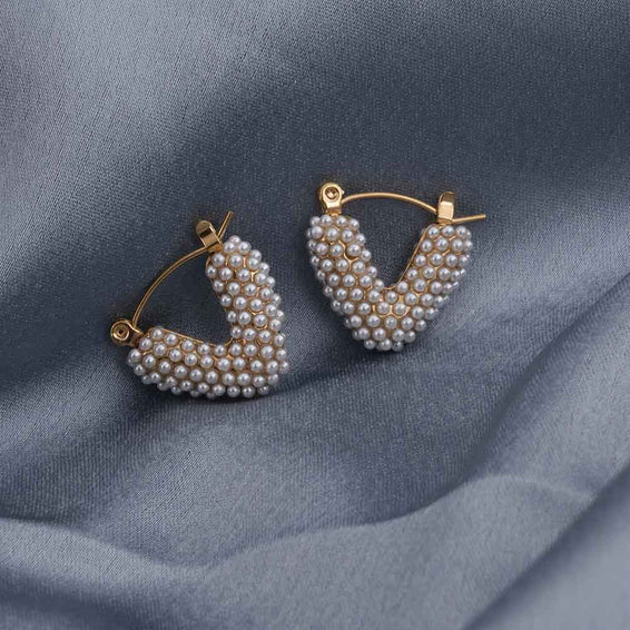 Heart Shapped Pearl Hoop Earrings