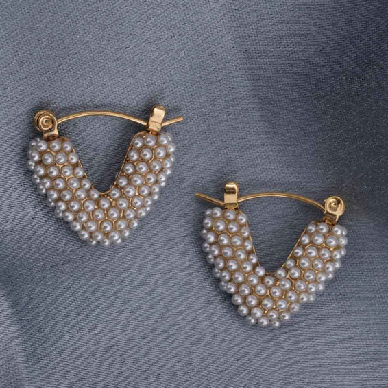 Heart Shapped Pearl Hoop Earrings