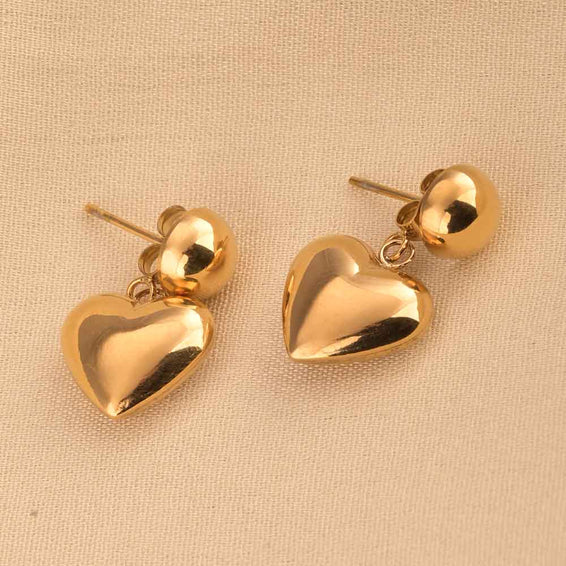 Statement Golden Heart Drop Earrings