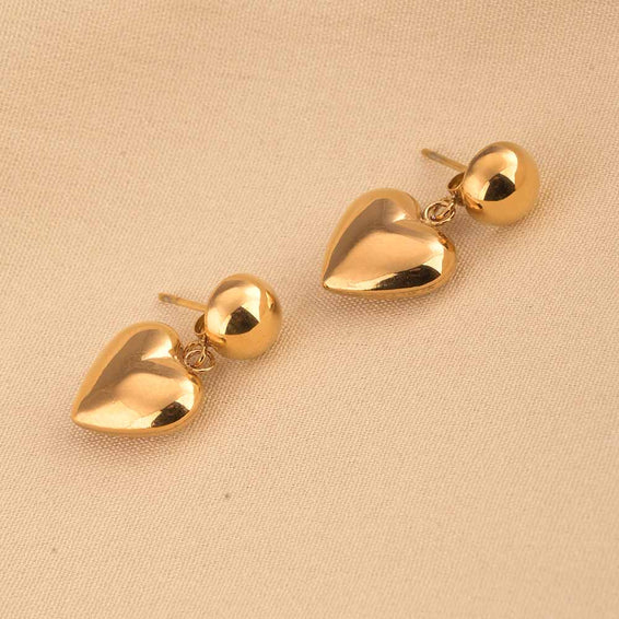 Statement Golden Heart Drop Earrings