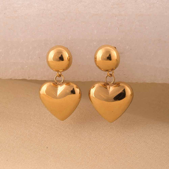 Statement Golden Heart Drop Earrings