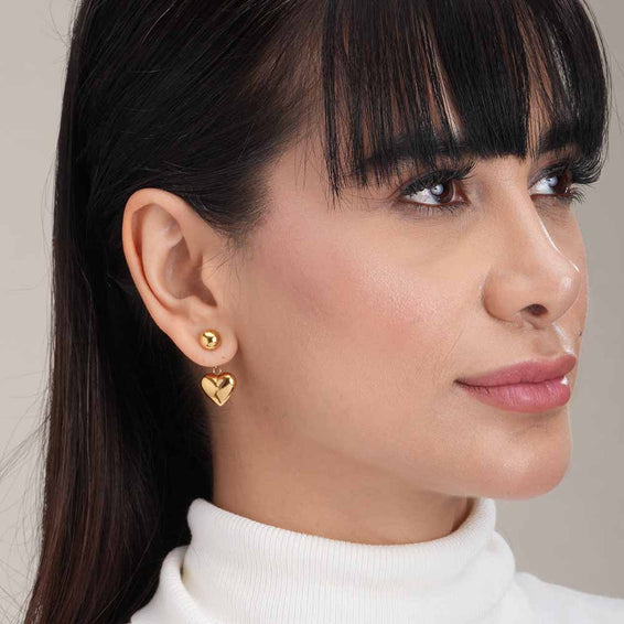 Statement Golden Heart Drop Earrings