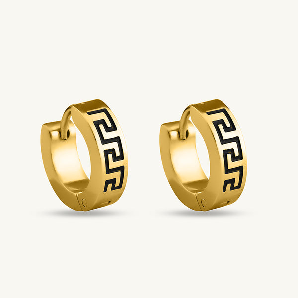 Greek Key Design Gold Hoop Earrings