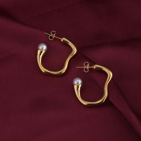 Pearl Accented Hoop Earrings