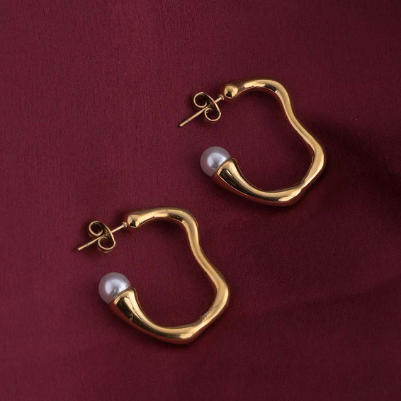 Pearl Accented Hoop Earrings