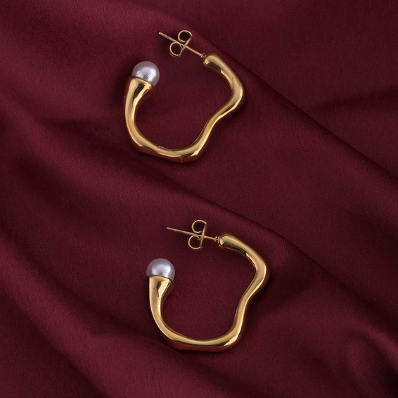 Pearl Accented Hoop Earrings