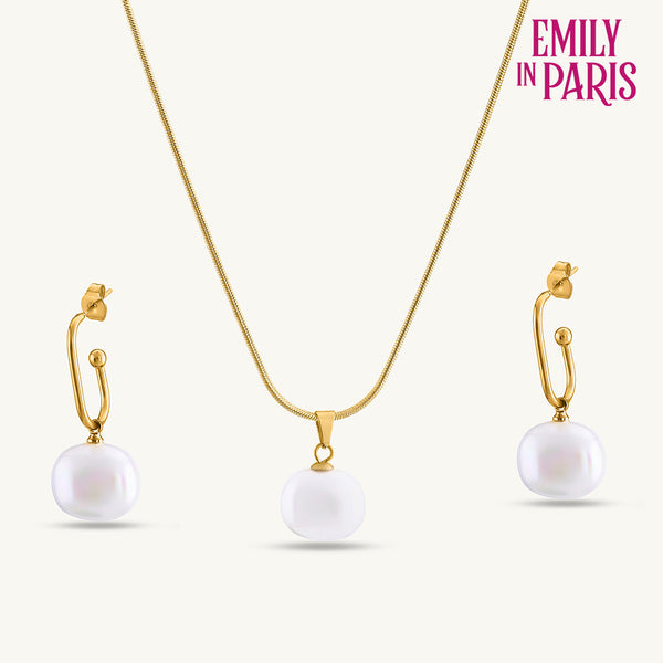 Gold Plated Pearl Necklace and Earring Set