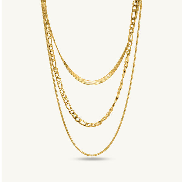 Triple Strand Layered Gold Necklace