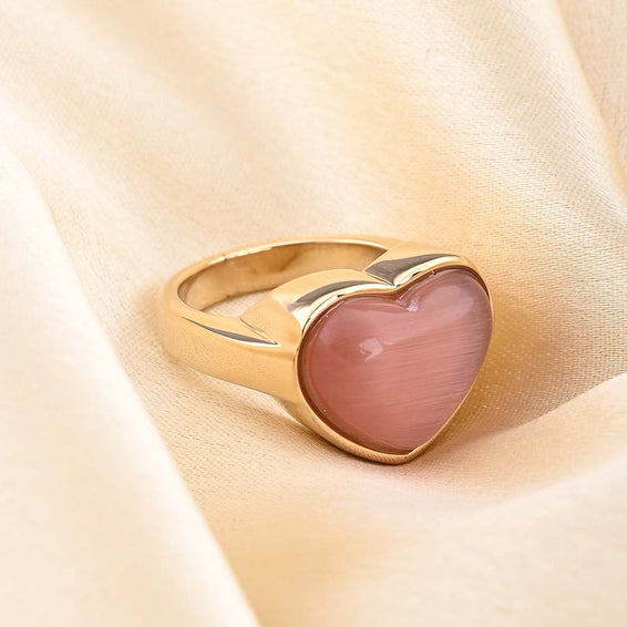 Delicate Pink Stone Heart Ring