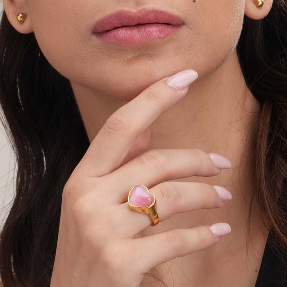 Delicate Pink Stone Heart Ring