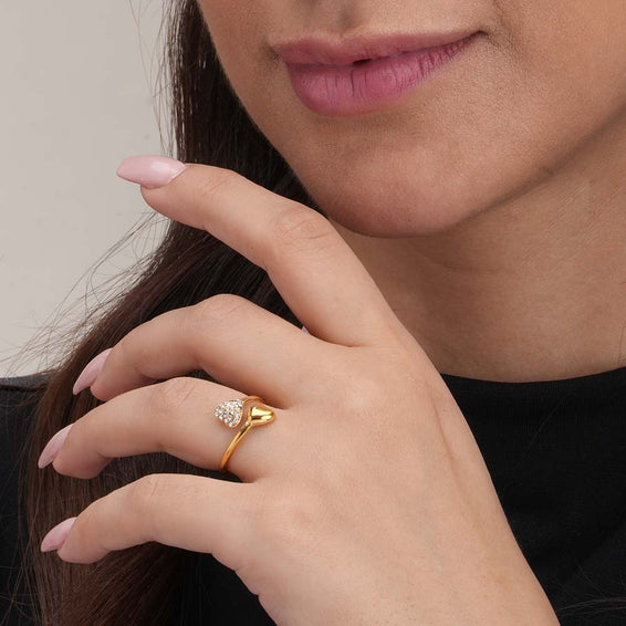 Gold Stone Studded Heart Shaped Ring