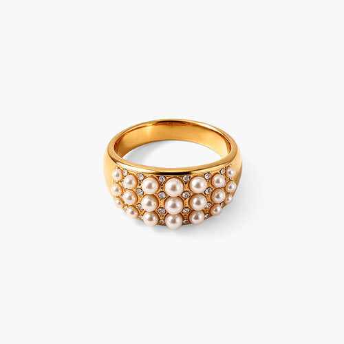 Gold Pearl and Stone Ring