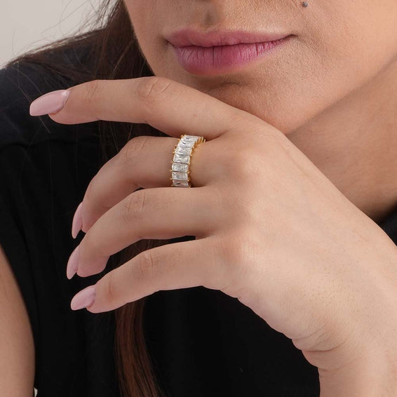 Radiant White Stone Band Ring