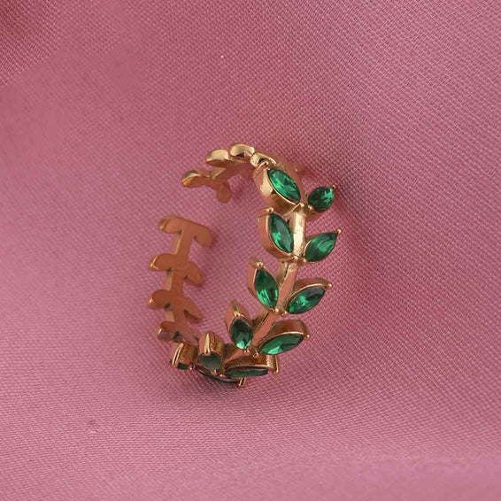 Green Leaf Gold Ring