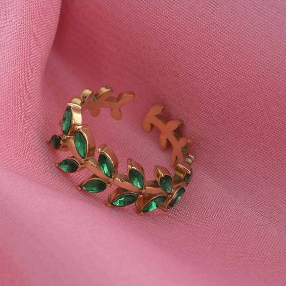 Green Leaf Gold Ring