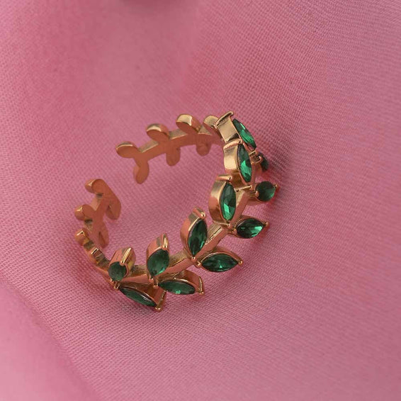 Green Leaf Gold Ring