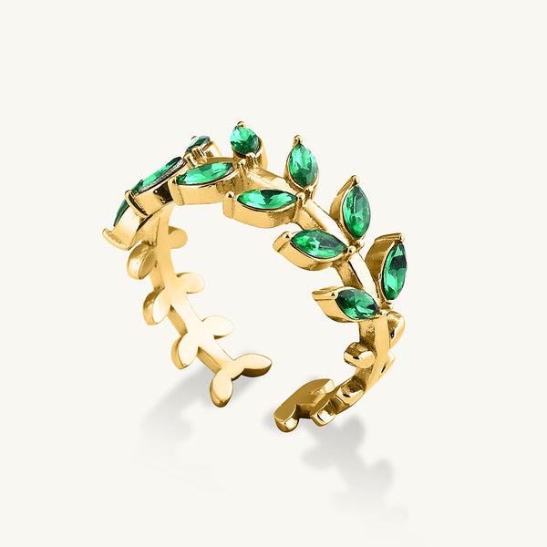 Green Leaf Gold Ring