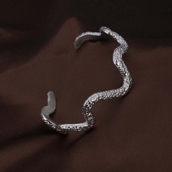 Wavy textured Cuff Silver Bracelet