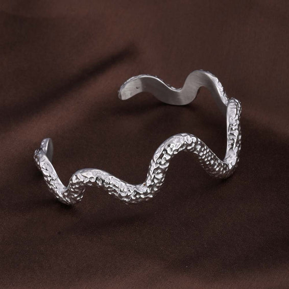 Wavy textured Cuff Silver Bracelet