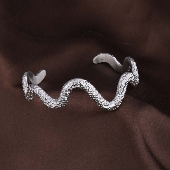 Wavy textured Cuff Silver Bracelet